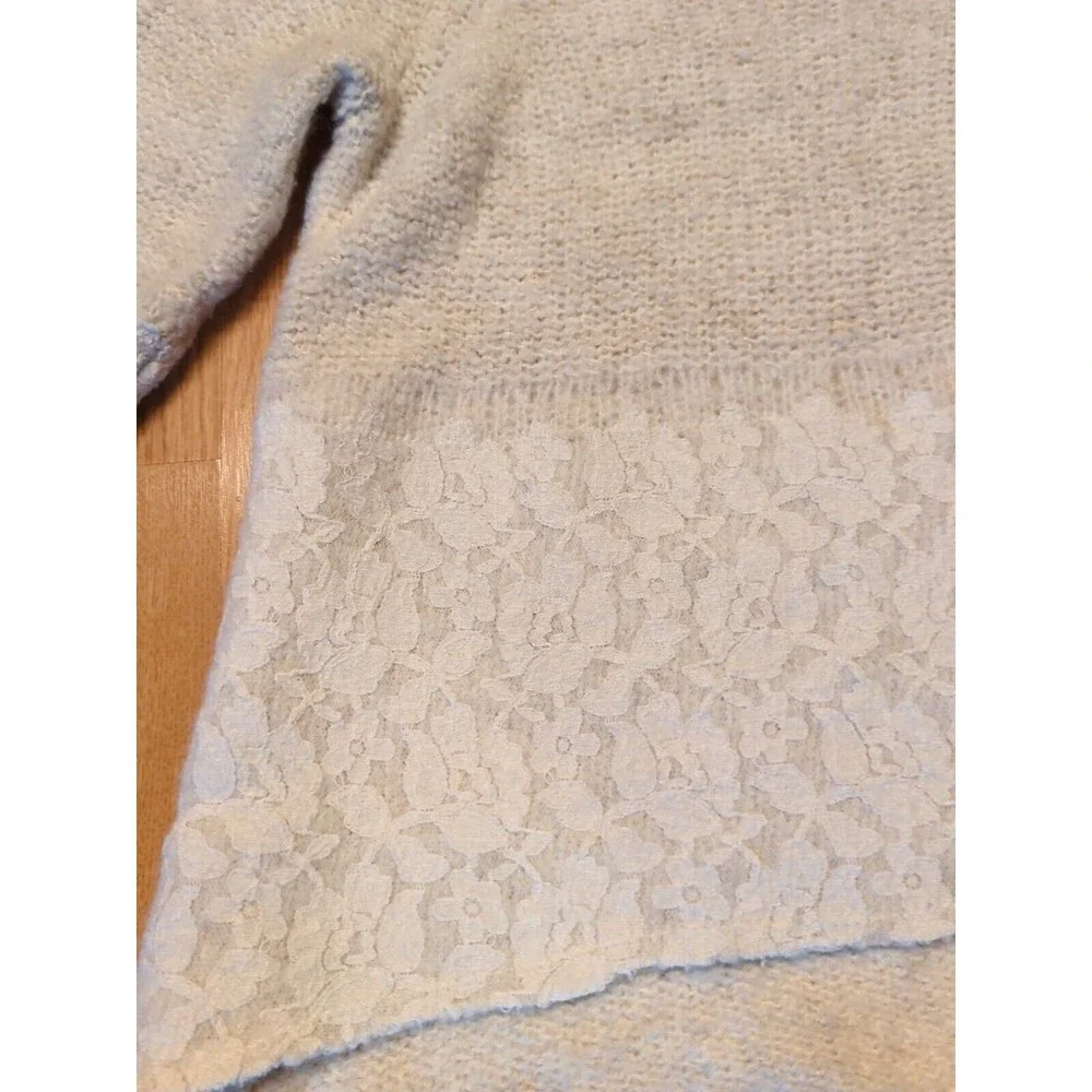 Anthropologie Knitted & Knotted Sweater Womens M Ivory Felted Lace Wool Boho
